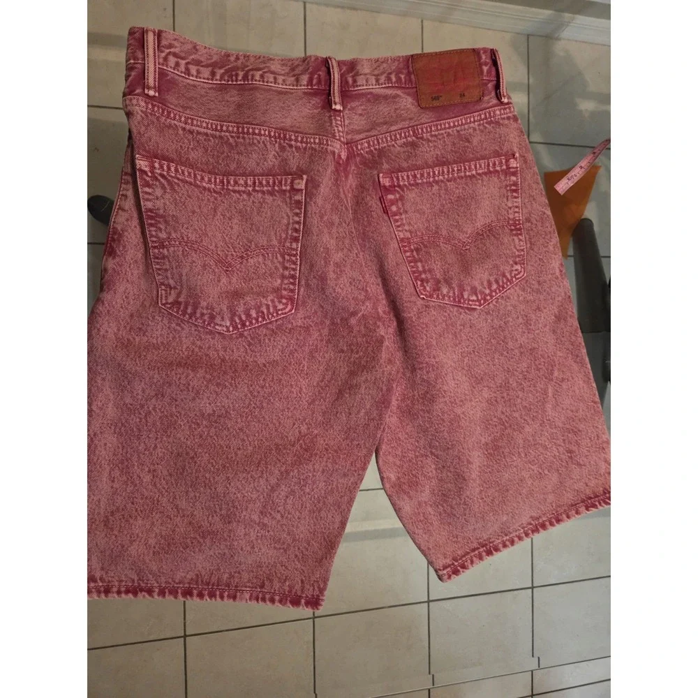 Vintage LEVI Levis Shorts 569 Sz 34 Pink Red White Wash Loose Straight Denim